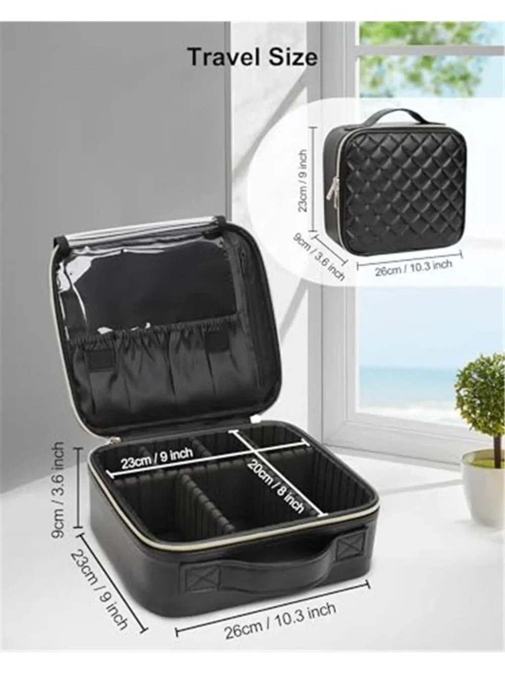 Travel Makeup Bag Organizer Cosmetic Case Adjustable Dividers Waterproof Large